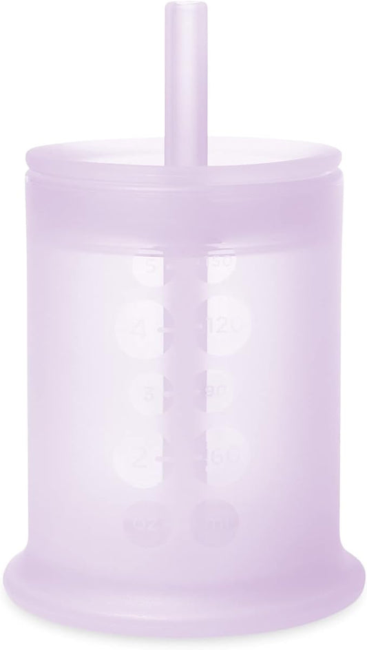 Olababy Silicone Training Cup with Straw Lid | Babies Water Drinking Cup | 6+ Mo Infant To 12-18 Months Toddler | Sippy Cup For Kids & Smoothie Cup | Baby Led Weaning (Lilac, 5 oz)