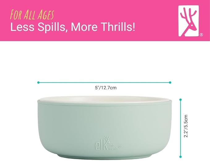 Elk and Friends Kids Porcelain Bowls with Silicone Suction Sleeve | Kids/Toddler/Baby Feeding | Microwave & Dishwasher Safe | Non slip | Cereal/Soup/Snack Dishes & Dinnerware