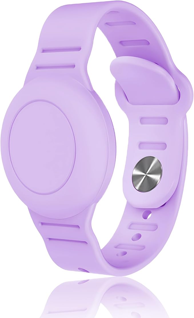 Kids Waterproof Airtag Bracelet Compatible with Apple AirTag, Hidden Silicon Protective Case for Air Tag GPS Tracker Holder, Adjustable Anti-Lost Watch Band for Toddler Child (Purple)