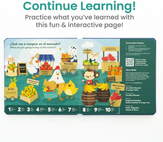 Binibi Spanish Musical Book - Counting at The Market | Bilingual Children's Book for Babies & Toddlers 1-3 | Libro en Espanol para Bebes