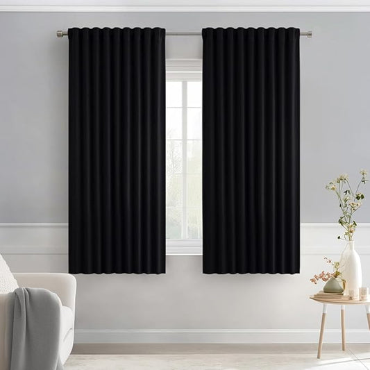 MIULEE Black Back Tab Blackout Curtains 63 Inches Long 2 Panels Set for Living Room Bedroom Privacy, Halloween Rod Pocket/Pinch Pleat Thermal Insulated Room Darkening Pleated Light Blocking Drapes