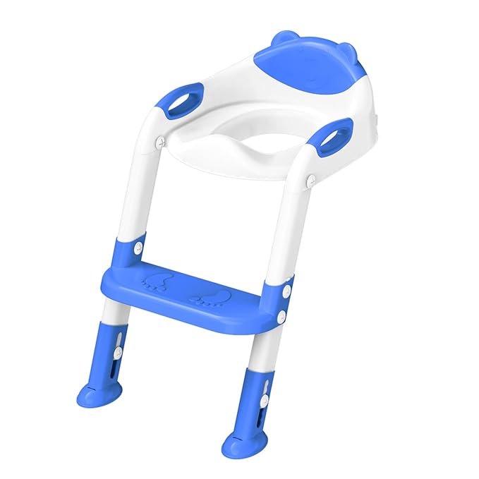 Potty Training Seat with Step Stool Ladder, SKYROKU Potty Training Toilet for Kids Boys Girls Toddlers - Comfortable Safe Potty Seat with Anti-Slip Pads Ladder Navy Blue