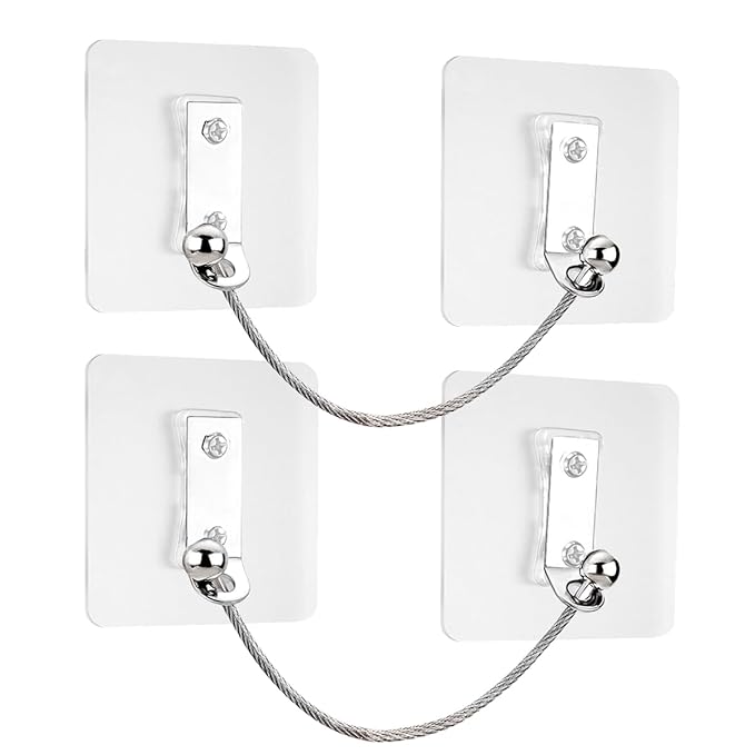 Furniture Anchors 2 Pairs No Drill Heavy Duty Anchors Fridge Lock Adjustable Self-Adhesive Safety Anti Tip Straps for Baby Proofing 220lbs Tension Earthquake Resistant Metal Straps Prevent Falling