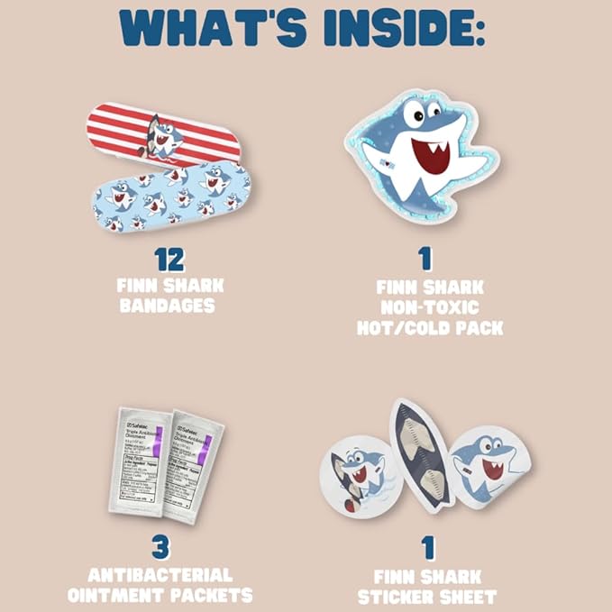 Plush Aid Kit for Home - First Aid Kit for Kids - Toddler First Aid Kit - Mini Boo Boo Kit – Mini Emergency First Aid Classroom – Finn Shark Plush Bag