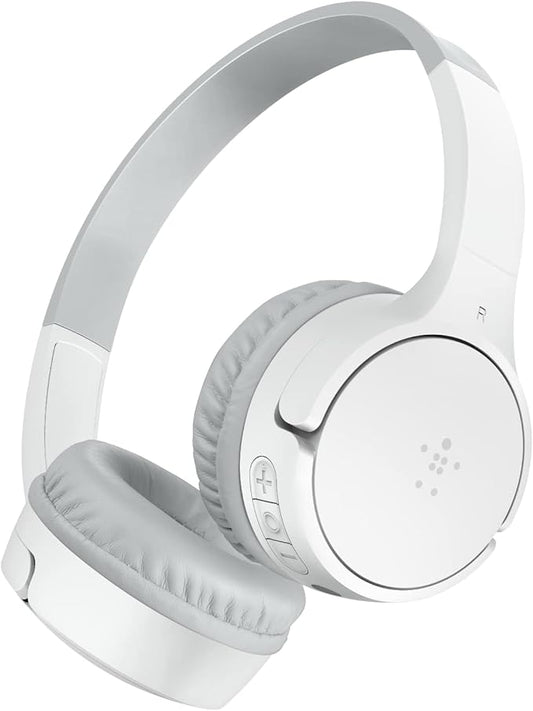 Belkin SoundForm Mini - Wireless Bluetooth Headphones for Kids with 30H Battery Life, 85dB Safe Volume Limit, Built-in Microphone - Kids On-Ear Earphones for iPhone, iPad, Fire Tablet & More - White