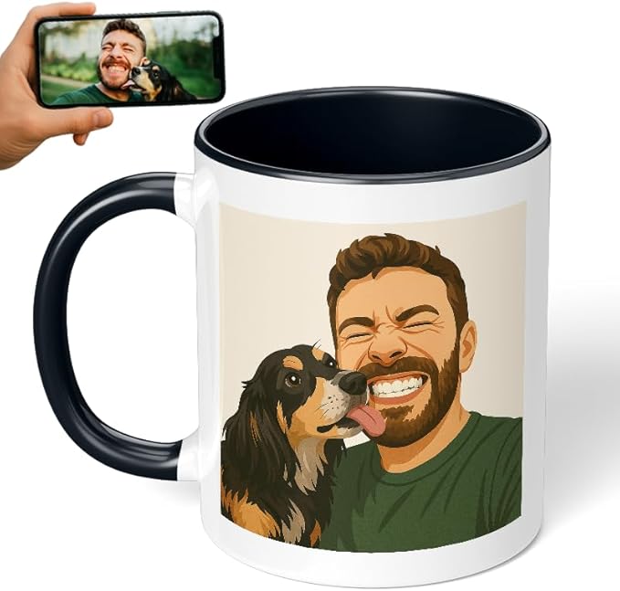 Personalized Coffee Mug, Custom Drawing Portrait Gift, Funny Customized Coffee Gift for Men & Women, Custom Mugs with Pictures, Black 11oz Father's Day Mug