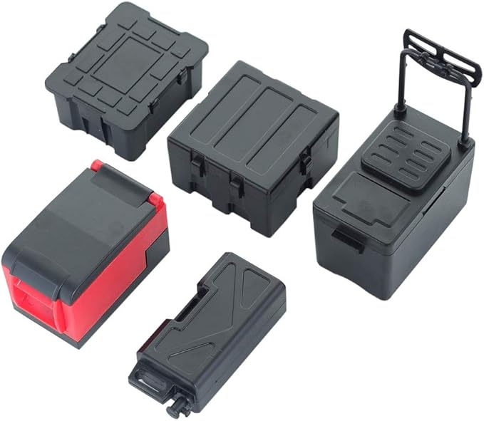 5PS Plastic RC Mini Tool Set/Fishing Box/Medical Chest/Refrigerator/Fuel Tank/Tool Case Compatible with traxxas TRX4 Axial SCX10 1/10 1/8 RC Crawler Climbing Car Simulation Decoration-Black
