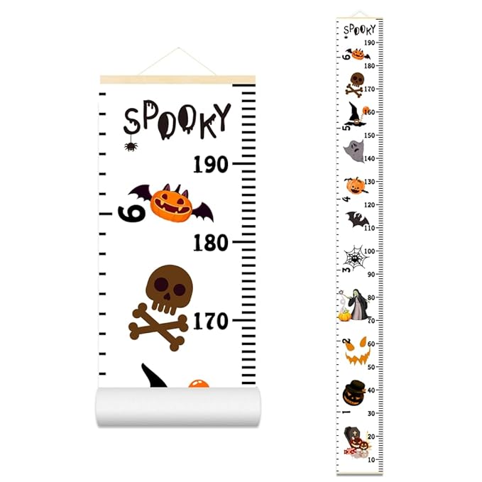 Halloween Baby Height Growth Chart - Canvas Height Chart for Kids Baby Child Toddler Boys Girls Growth Chart for Wall Room Nursery Decor Hangable and Removable Measuring Wall Ruler (B, Black Wood)