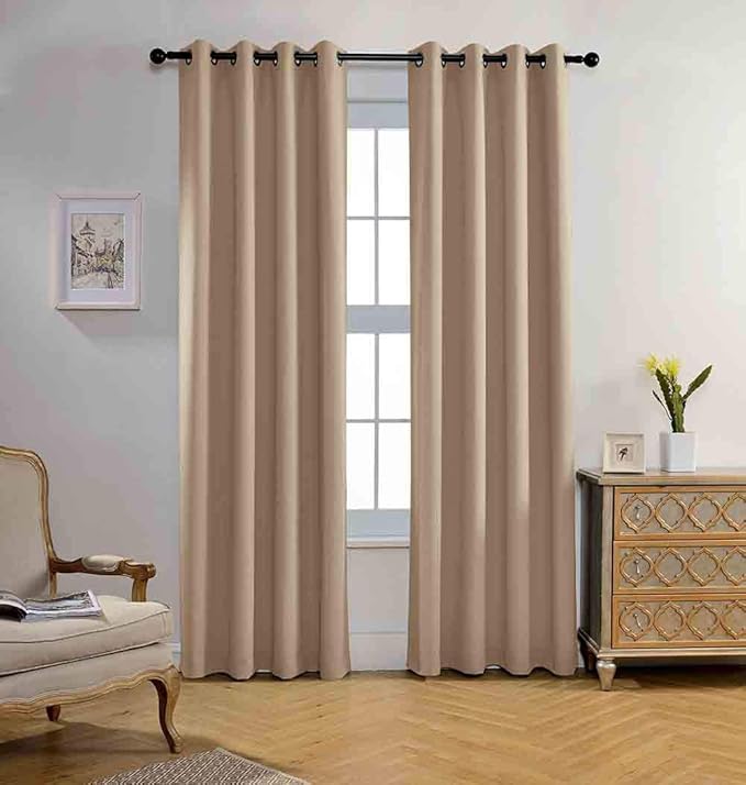MIUCO Room Darkening Curtains Textured Grommet Thermal Insulated Blackout Curtains for Bedroom Set of 2 52x95 Inch Taupe