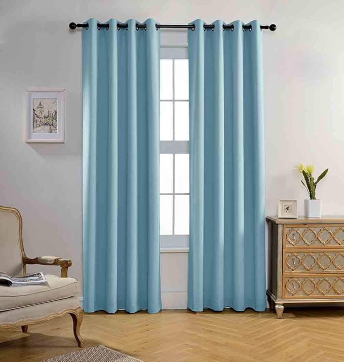 MIUCO Blackout Curtains Room Darkening Curtains Textured Grommet Panels for Living Room 2 Panels 52x84 Inch Long Sky Blue