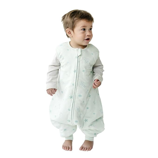 Tealbee Dreamsuit: Toddler Sleep Sack with Feet 12-18 Months, 18-24 Months - 1.5 TOG Winter Baby Wearable Blanket for Walkers - Rayon made from Bamboo, Organic Cotton Sleep Bag - Seashell