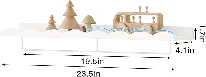 Fixwal Nursery Shelves, 24 Inch Floating Bookshelves for Wall Set of 4, Scalloped Wall Book Shelves with Towel Rack for Kids, Toddler Room, Baby Room, Nursery Decor and Storage(White)