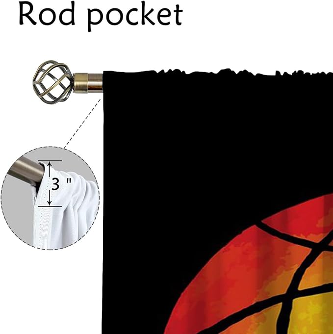 Red Basketball Blackout Curtains for Boy Girl Room Darkening Decor,Sport Theme and Motto Dark Background Bedroom Living Room Home Rod Pocket Thermal Insulated Window Curtain/Drapes Panel,42x45 Inch…