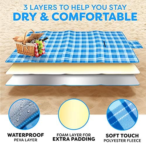 Scuddles Picnic Outdoor Blanket Park Blanket Beach Mat for Camping on Grass Oversized Seats 4 Adults Water Resistant Picnic Mat