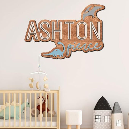 Personalized Wooden Baby Name Sign for Nursery, Dinosaur Nursery Decor for Kids ROM, Name Sign for Boys, Door Hanging Gift/4