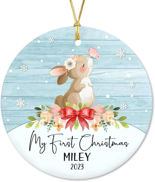Unifury Personalized Baby First Christmas Ornament 2024, Adorable Keepsake for Babies First Christmas Tree, Holiday Decor for Celebrating Ceramic Babys 1st Christmas Ornament 2024, Animal Baby
