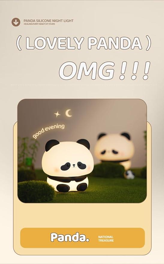 ATSUI Cute Panda Night Light, LED Squishy Novelty Animal Night Lamp, Food Grade Silicone, 3 Level Dimmable Rechargeable Nursery Nightlight for Breastfeeding Toddler Baby Kids, Cute Gifts for Kids
