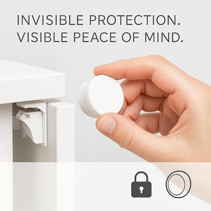 Magnetic Cabinet and Drawer Lock – 20-Piece Child Safety Lock Set + 2 Keys – Easy Installation No Drilling Required – Invisible and Aesthetic Design