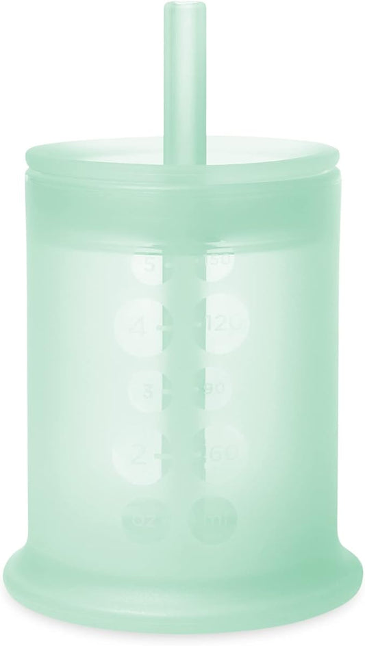 Olababy Silicone Training Cup with Straw Lid | Babies Water Drinking Cup | 6+ Mo Infant To 12-18 Months Toddler | Sippy Cup For Kids & Smoothie Cup | Baby Led Weaning (Mint, 5 oz)