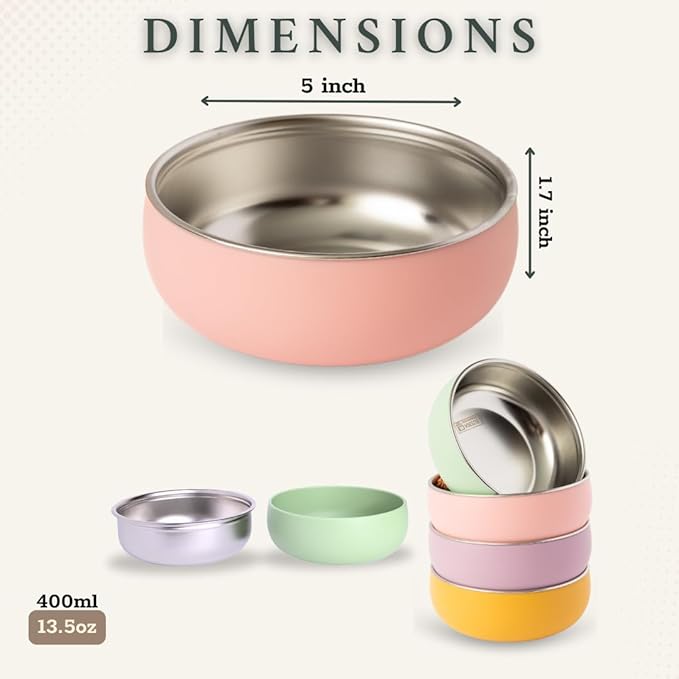 Monkey Proof™ Non-Toxic Stainless Steel Child Bowl 5” with Non-Slip Silicone Shell, (Set of 4 bowls) Unbreakable, Mess Free Feeding for Babies, Toddlers, Kids, BPA free (Garden Party)