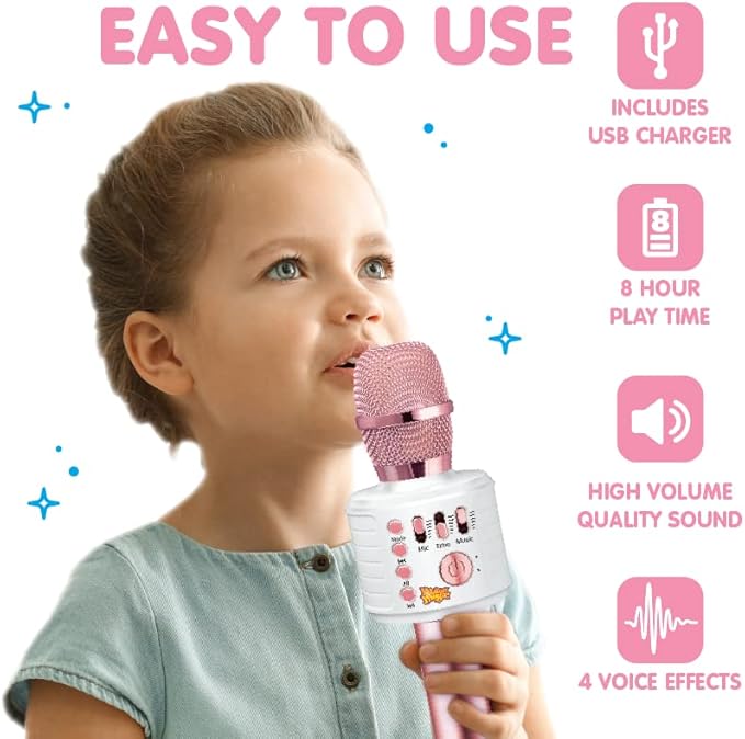 Move2Play, Kids Karaoke Microphone | Includes Bluetooth & Pre-Loaded Songs | Birthday Girls Present for All Ages, 2, 3, 4, 5+ Year Old Girls, Boys & Toddlers (Pink)