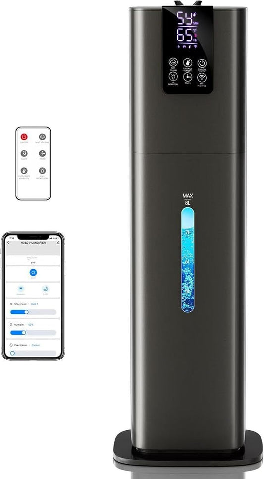 8L Smart Humidifier for Large Room Bedroom, Cover up to 505ft², Easy Top Fill, Remote & APP Control, Aroma Box, RGB Light, Last 48 Hours Suitable for Indoor Plant, Office, Home