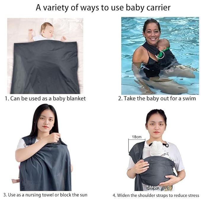CUBY Water Baby Sling Carrier Lightweight Breathable Mesh Baby Ring Slings, Adjustable Quick-Drying Ring Sling Baby Carrier for Newborn Kids Toddlers Summer Swimming Pool Beach(Light Gray)
