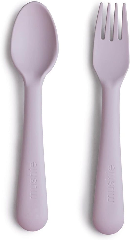 mushie Flatware Fork and Spoon Set For Kids | Made in Denmark (Soft Lilac)