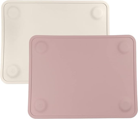 WeeSprout Silicone Suction Placemats for Babies, Toddlers & Kids, Durable Food Grade Silicone with Non-Slip Suction, Raised Edges Contain Mess, Dishwasher Safe, for Dining Table & Restaurants, 2 Pack