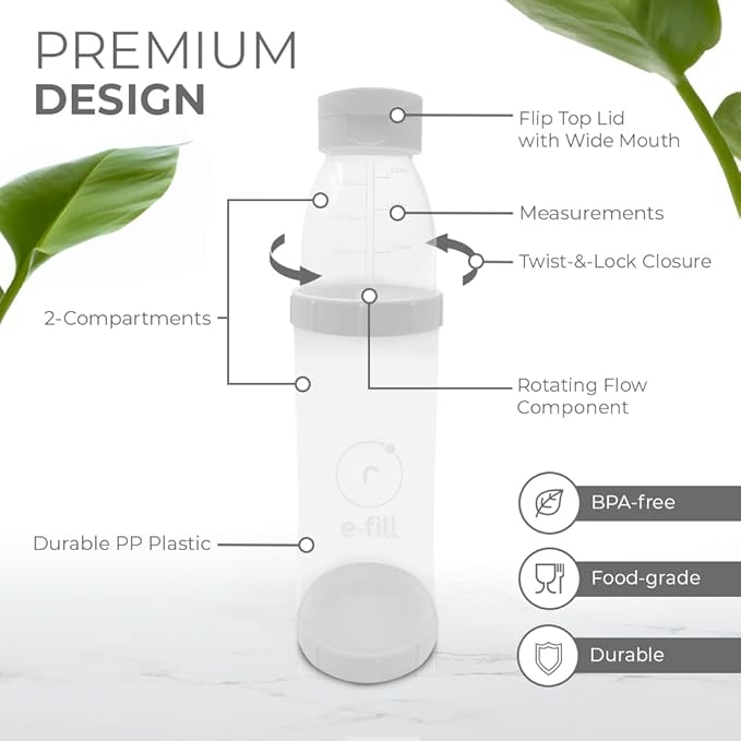 Re-Fill Powder Container To-Go, 2-Compartment Powder Travel Dispenser with Measurements - Powder Container for Protein Powder or Pre-Workout to use On-The-Go (Pink)