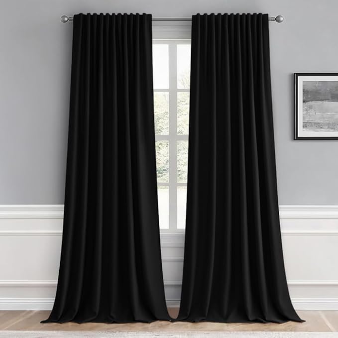 MIULEE Black Back Tab Blackout Curtains 96 Inch Length 2 Panels Set for Living Room Bedroom, Halloween Rod Pocket/Pinch Pleat Thermal Insulated Room Darkening Pleated Light Blocking Drapes, W66 x L96