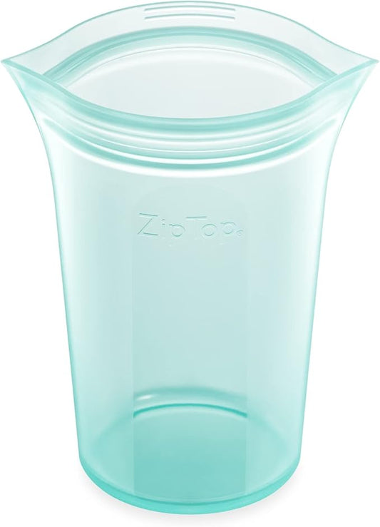 Zip Top Reusable Food Storage Bags | Medium Cup [Teal] | Silicone Meal Prep Container | Microwave, Dishwasher and Freezer Safe | Made in the USA