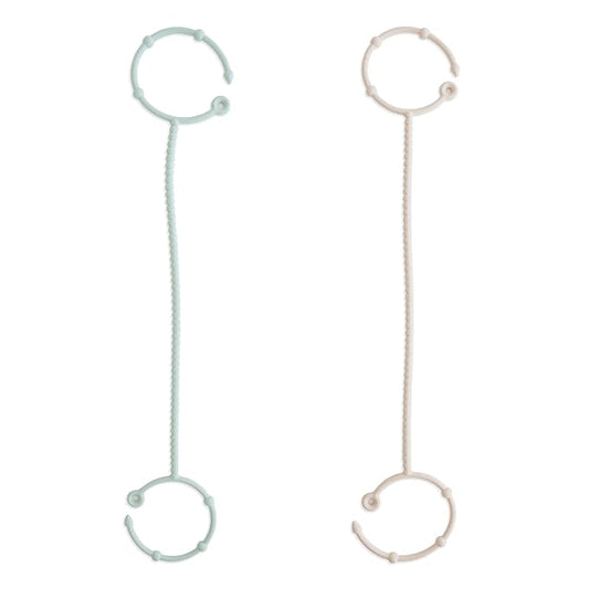 mushie Adjustable Silicone Toy Straps 2-Pack | Baby Accessories Holder for Travel, Stroller, High Chair (Cambridge Blue/Shifting Sand)