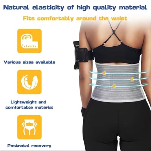 Postpartum Belly Band Wrap Back Support Natural Delivery Control Shapewear Binder Support Belt Girdle Women Tummy Control Waist Recovery Bamboo Charcoal Fiber (M Grey)