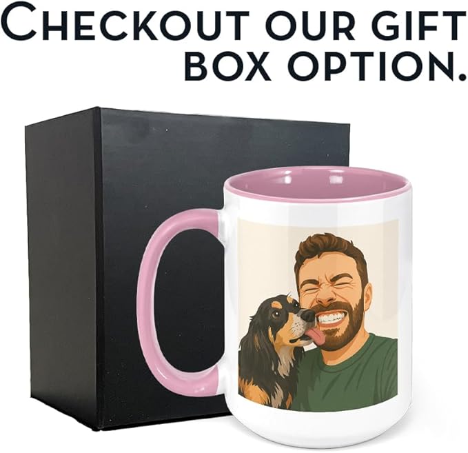 Personalized Coffee Mug, Custom Drawing Portrait Gift, Funny Customized Coffee Gift for Men & Women, Custom Mugs with Pictures, Pink 15oz Customized Ceramic Tea Cup