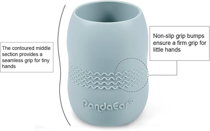 PandaEar 3 Pack 100% Tiny Silicone Drinking Training Cup for Baby and Toddler, Tiny Open Cups for Infants (Blue/Green/Tan)