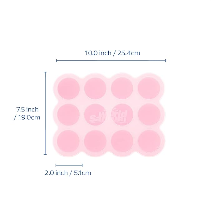Samuelworld Baby Breast Milk and Food Storage Container, 12 Portions x 2.5oz, Stackable Food Grade Silicone Tray with Clip-On Hard Lid for Homemade Purees, Vegetables & Fruits - Pink