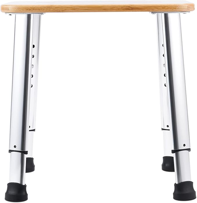 Bathroom Shower Bench Bath Stool Bathtub Seat Spa Chair Foot Rest Step, Height Adjustable Lightweight Waterproof and Rustproof, Bamboo