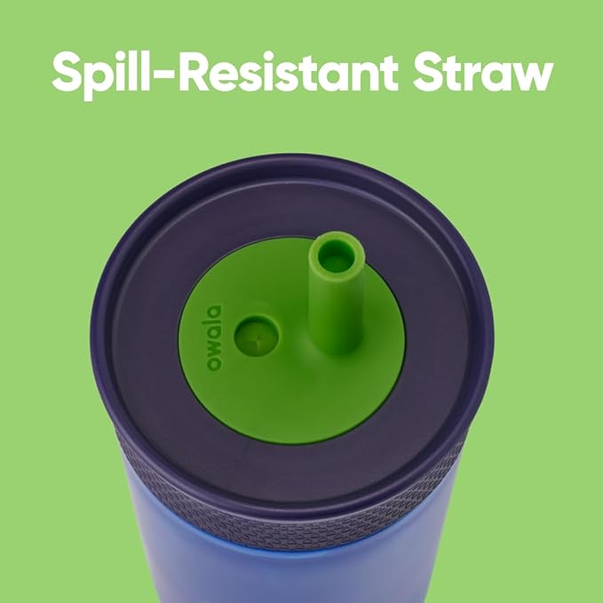 Owala Kids BPA-Free Plastic Tumbler with Spill Resistant Flexible Straw, Easy to Clean, Kids Water Bottle, Great for Travel, Dishwasher Safe, 15 Oz, Navy and Blue (Home Base)