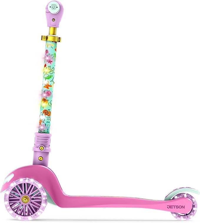 Jetson Character Kids Kick Scooter, LED Lights on Stem & Light-Up Wheels, Lightweight Frame, Height-Adjustable Handlebar, Lean-to-Steer System, Easy-Fold Mechanism