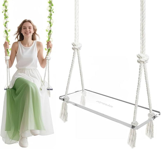 Transparent Acrylic Swing，Adjustable Rope Tree Swing Set for Kids & Adults 550 lbs Load Capacity Non-Slip Thickening Playground Swing Set Accessories Ideal for Indoor & Outdoor
