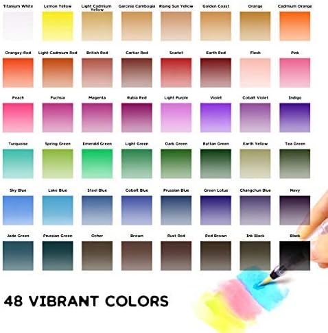 Watercolor Paint set, 48 Colors Premium Solid Watercolor Half Pans in Tin Box, 1 refillable Water Brush Pen, Art Pigment Kit Perfect for Artists Students Kids Beginners and Art Lovers