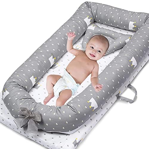 Lounger for Newborn, Newborn Lounger for 0-24 Months, Breathable & Portable Infant Nest - Soft Infant Floor Seat Cover for Travel (Crown)