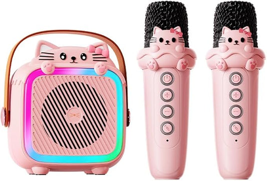 Karaoke Machine with 2 Wireless Microphones for Kids Adults,Portable Bluetooth Speaker Girls Toddlers Toy Gift for Aged 3-12 Year Birthday Parties Christmas Party - Pink