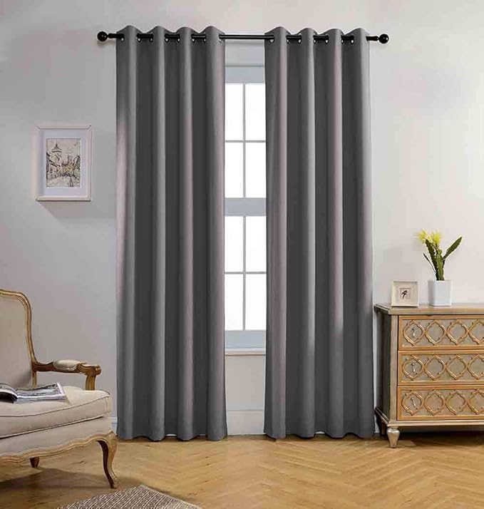 MIUCO Blackout Curtains Room Darkening Curtains Textured Grommet Curtains 2 Panels for Living Room 52 x 84 Inch Grey