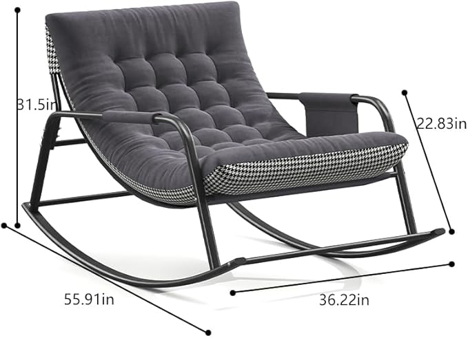 Oversized Rocking Chair with Cushion, Indoor Outdoor Lounge Patio Recliner Rocker with Armrests, Supports 330 lbs, Comfortable Papasan Chair for Bedroom, Living Room, Porch, Garden -Grey