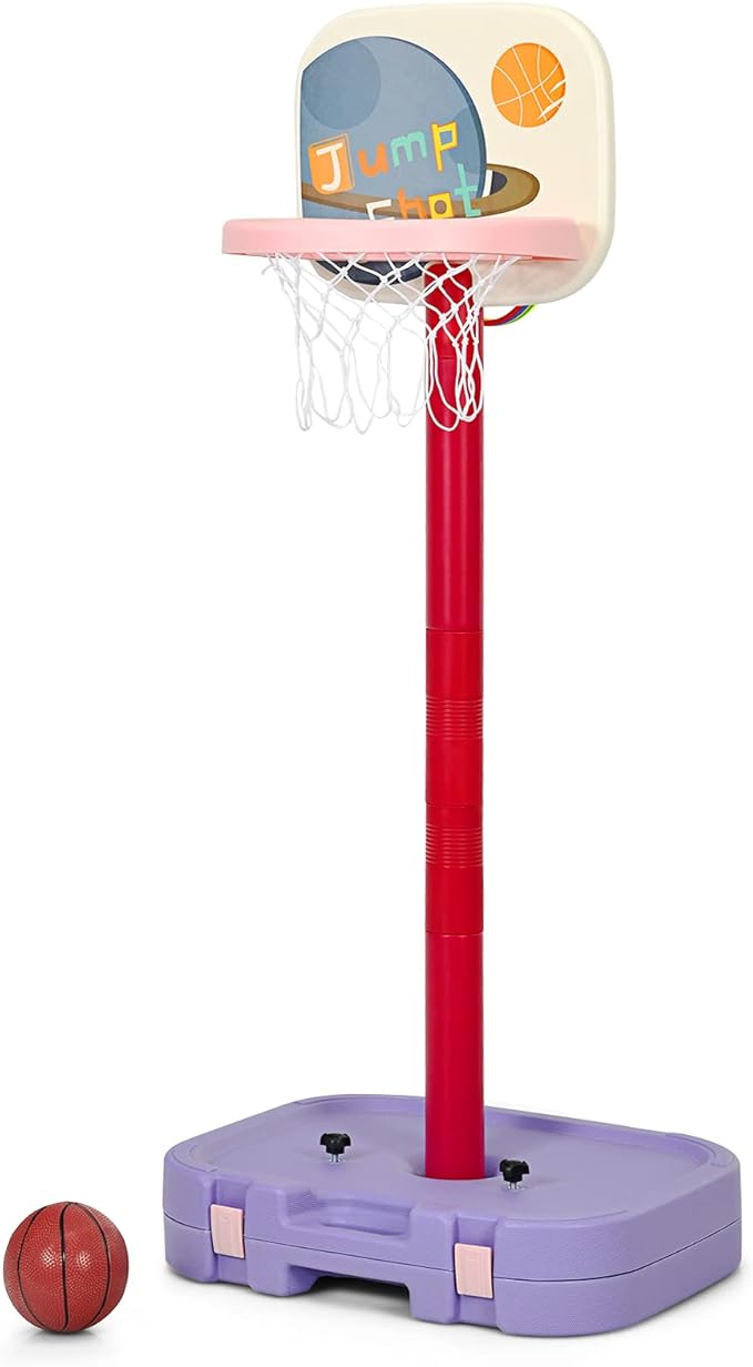 Costzon Kids Basketball Hoop, 2 in 1 Toddler Basketball Hoop Toy Set with Ring Toss & Storage Box for Boys Girls Baby, Portable Basketball Hoop Stand with Adjustable Height for Indoor Outdoor