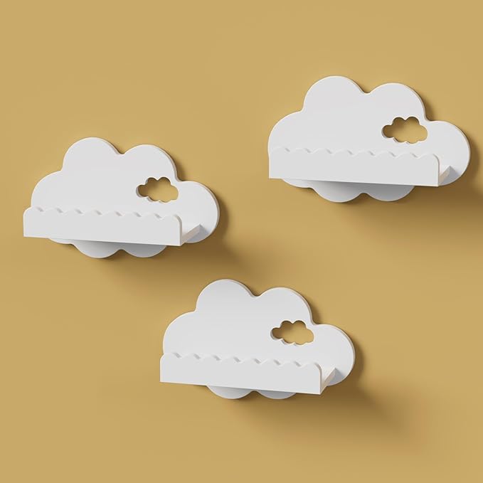 NACHES 3-Piece Floating Bookshelf - Scalloped White Cloud Wooden Wall Shelves, Kids Room/Nursery Decor for Books & Picture, Easy to Mount Display Shelves