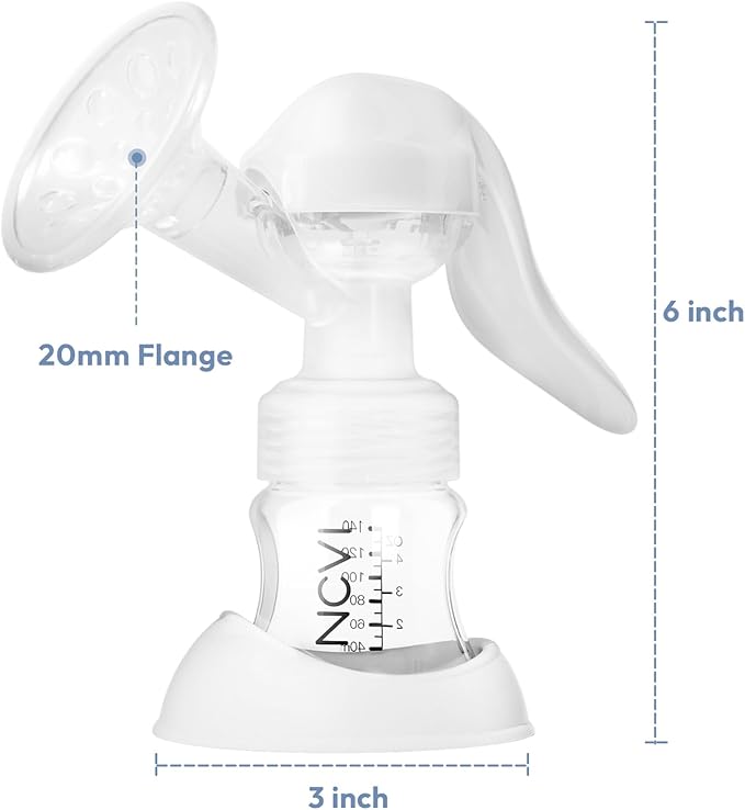 NCVI Manual Breast Pump for Breastfeeding Small Nipple, 20mm Silicone Soft Flange Single Hand Held Pump Breast Milk 5oz, BPA-Free with Two Kinds of Suction Adjusted Suitable for 17/18/19/20mm Nipples