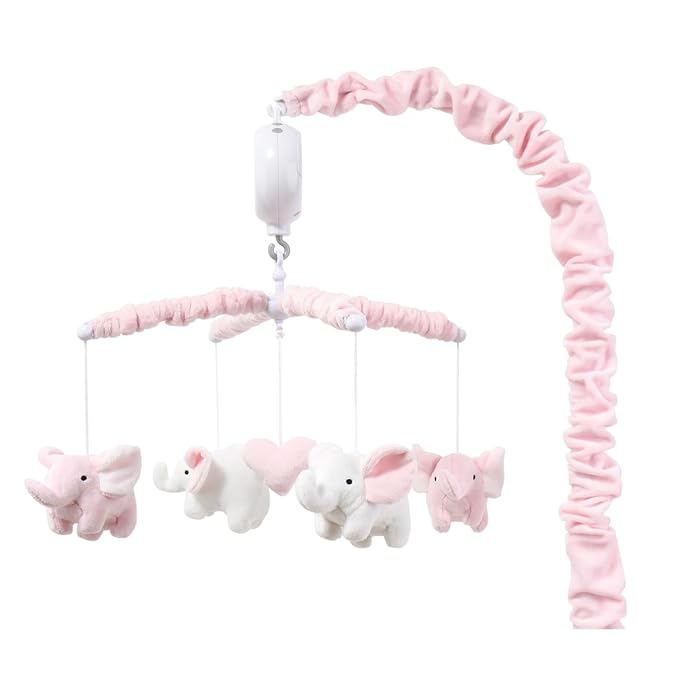 The Peanutshell Crib Mobile for Girls - Soft Pink Musical Baby Crib Mobile with 12 Lullabies, Cute Elephant Baby Pink Elephant Nursery Decor